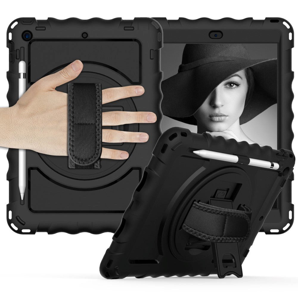 iPad 10.2" (2021 / 2020 / 2019) Håndværker Cover m. Håndholder, Kickstand & Apple Pencil Holder - Sort