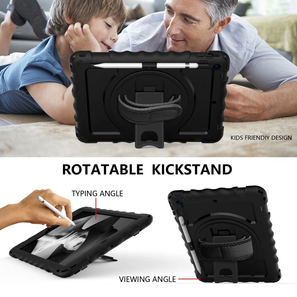 iPad 10.2" (2021 / 2020 / 2019) Håndværker Cover m. Håndholder, Kickstand & Apple Pencil Holder - Sort