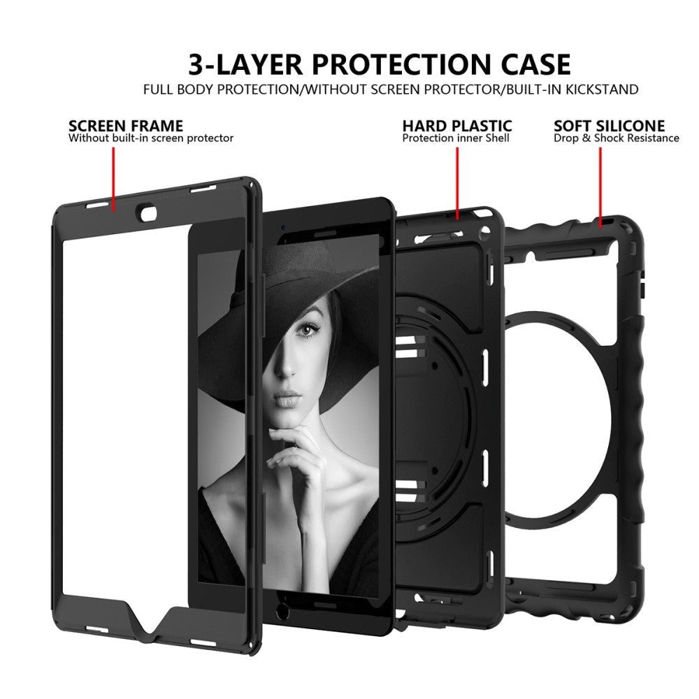 iPad 10.2" (2021 / 2020 / 2019) Håndværker Cover m. Håndholder, Kickstand & Apple Pencil Holder - Sort