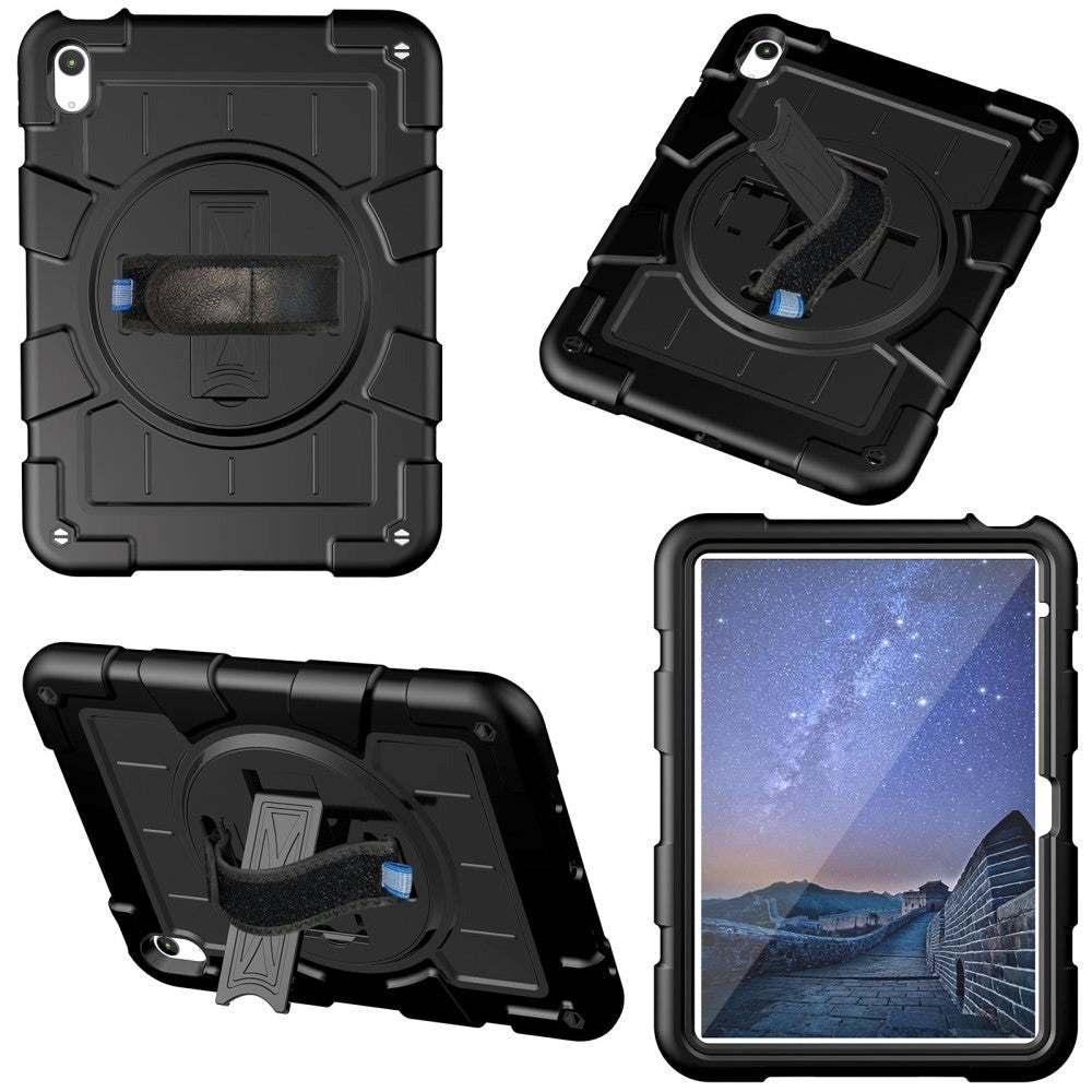iPad 11" (2025) / iPad 10.9" (2024/2022) Håndværker Cover m. Håndholder, Kickstand & Skulderstrop - Sort