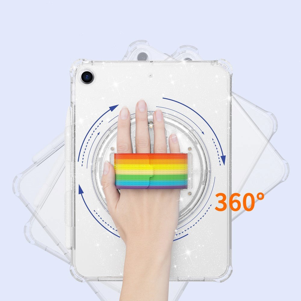 iPad 10.2" (2021 / 2020 / 2019) Hårdt Plastik Cover m. Håndholder, Kickstand & Skulderstrop - Gennemsigtig / Glitter Guld