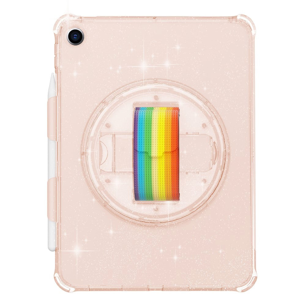 iPad 10.2" (2021 / 2020 / 2019) Hårdt Plastik Cover m. Håndholder, Kickstand & Skulderstrop - Gennemsigtig / Glitter Guld