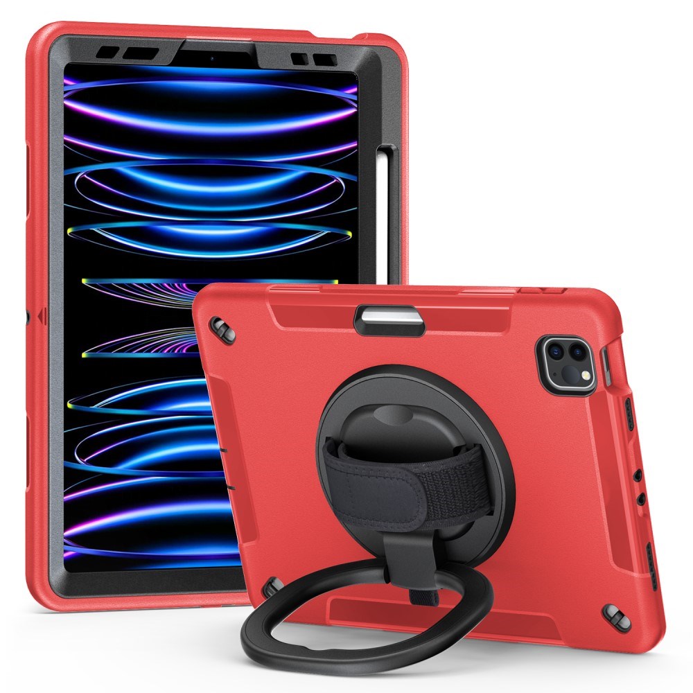 EIDERWOOD iPad Air 11-10.9" (2026-2020) / Pro 11" (2022-2018) Håndværker Cover med Beskyttelsesfilm, Apple Pencil Holder & Håndholder - Rød