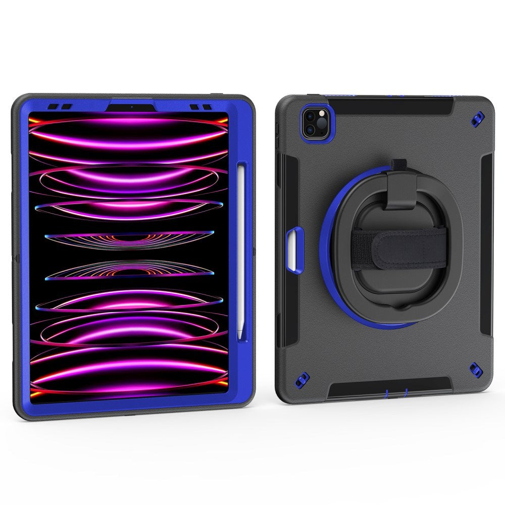 EIDERWOOD iPad Air 13" (2026 / 2025 / 2024) / Pro 12.9" (2022 / 2021 / 2020 / 2018) Håndværker Cover med Apple Pencil Holder & Skulderstrop - Sort / Koboltblå
