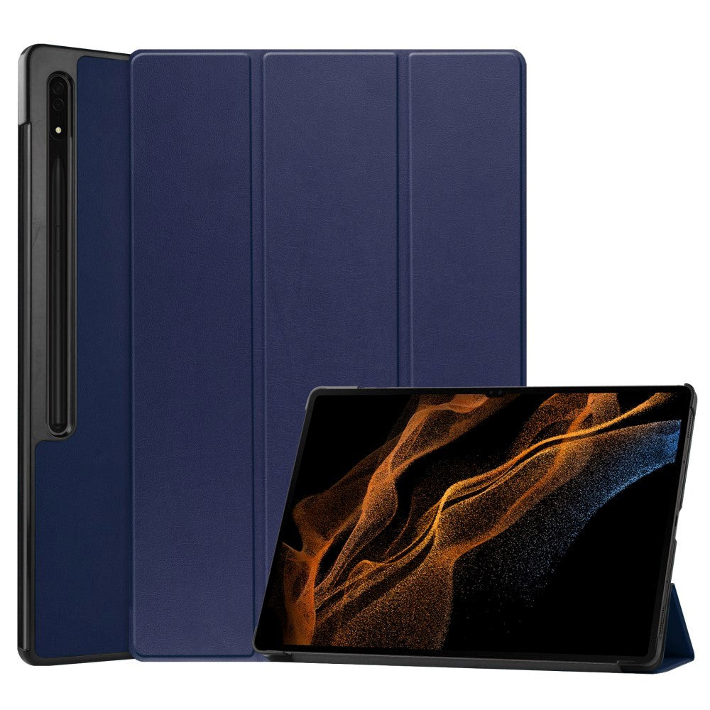 Samsung Galaxy Tab S9 Ultra Tri-Fold Læder Cover m. Pencil Holder - Blå