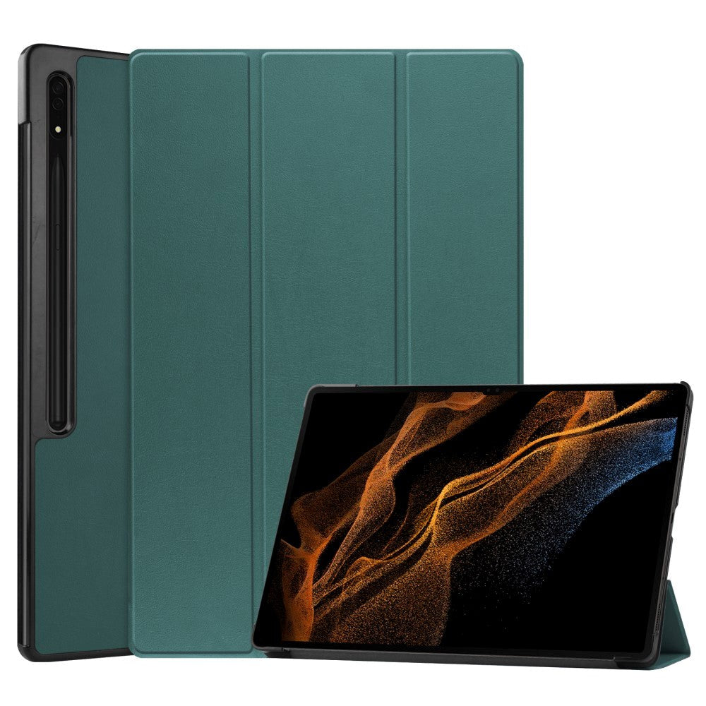 Samsung Galaxy Tab S9 Ultra Tri-Fold Læder Cover m. Pencil Holder - Grøn
