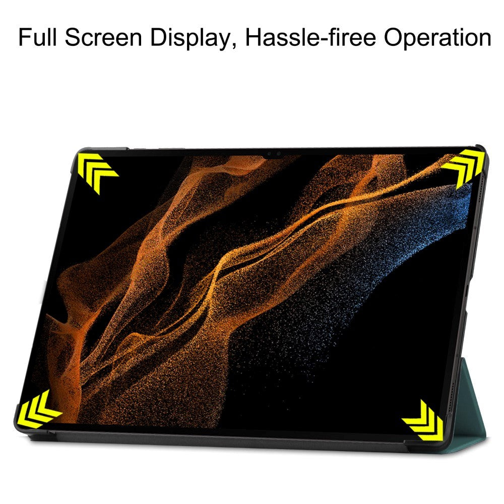 Samsung Galaxy Tab S9 Ultra Tri-Fold Læder Cover m. Pencil Holder - Grøn