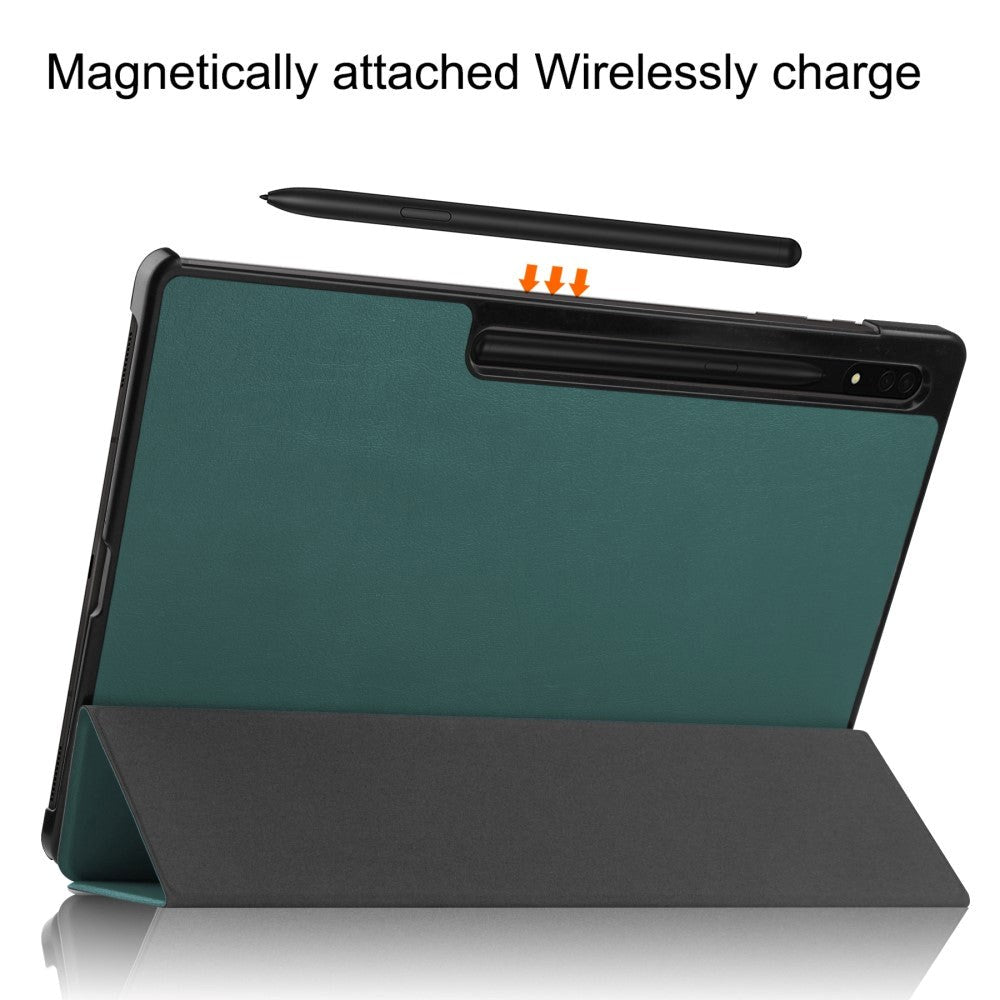 Samsung Galaxy Tab S9 Ultra Tri-Fold Læder Cover m. Pencil Holder - Grøn