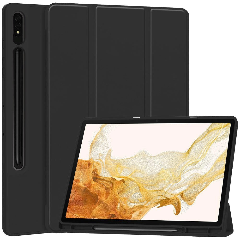 Samsung Galaxy Tab S9+ (Plus) Magnetisk Tri-Fold Læder Cover m. Pencil Holder - Sort
