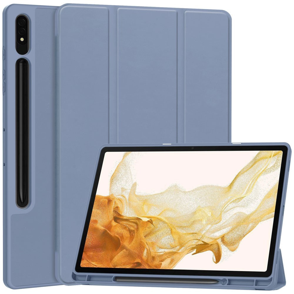 Samsung Galaxy Tab S9+ (Plus) Magnetisk Tri-Fold Læder Cover m. Pencil Holder - Blå