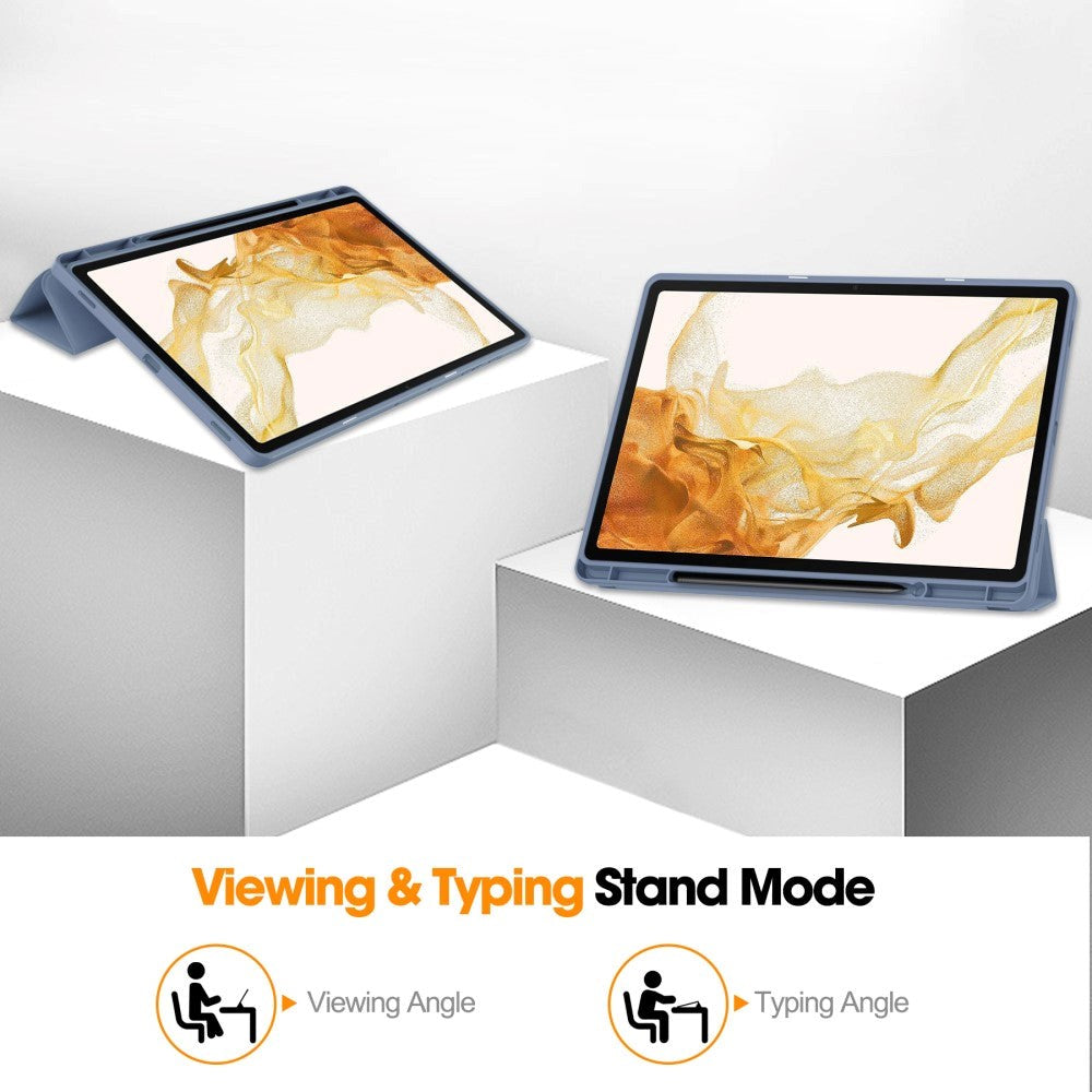 Samsung Galaxy Tab S9+ (Plus) Magnetisk Tri-Fold Læder Cover m. Pencil Holder - Blå