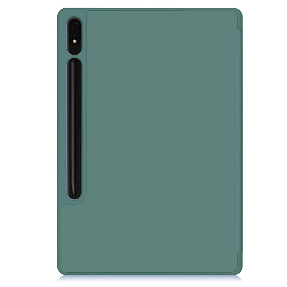 Samsung Galaxy Tab S9+ (Plus) Magnetisk Tri-Fold Læder Cover m. Pencil Holder - Mørkegrøn