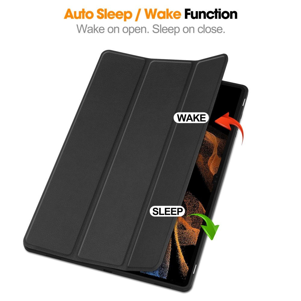 Samsung Galaxy Tab S9 Ultra Tri-Fold Læder Cover m. Standerfunktion - Sort