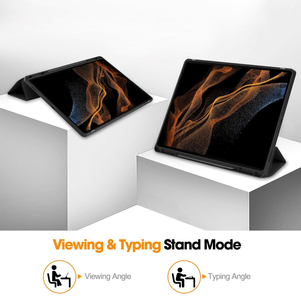 Samsung Galaxy Tab S9 Ultra Tri-Fold Læder Cover m. Standerfunktion - Sort