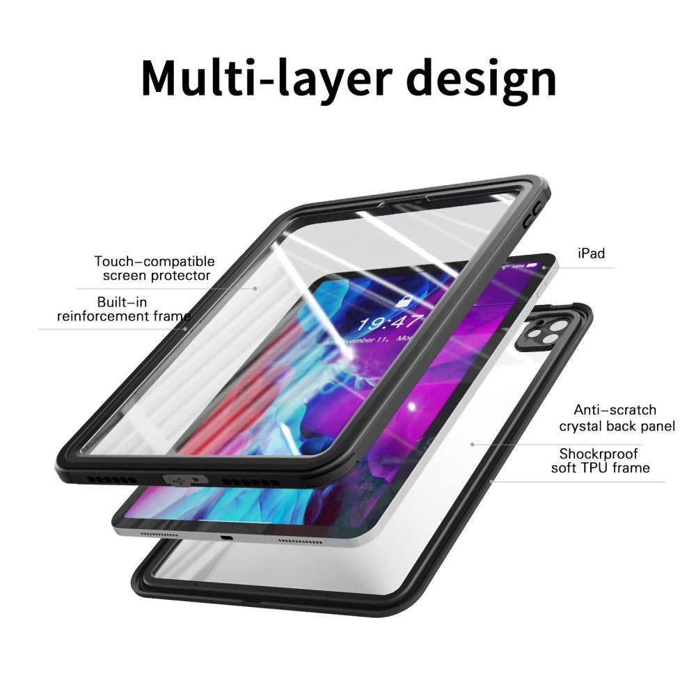 iPad Pro 11" (2022 / 2021 / 2020 / 2018) Vandtæt Håndværker Cover m. skærmbeskyttelse - Gennemsigtig / Sort