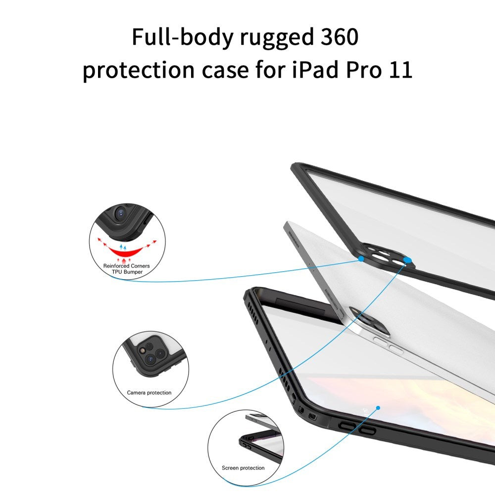 iPad Pro 11" (2022 / 2021 / 2020 / 2018) Vandtæt Håndværker Cover m. skærmbeskyttelse - Gennemsigtig / Sort