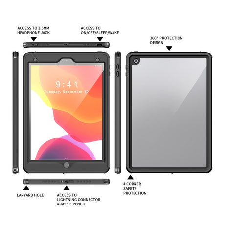 iPad 10.2" (2021 / 2020 / 2019) Vandtæt Håndværker Cover m. skærmbeskyttelse - Gennemsigtig / Sort