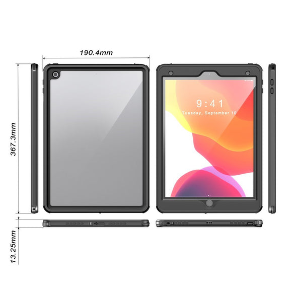 iPad 10.2" (2021 / 2020 / 2019) Vandtæt Håndværker Cover m. skærmbeskyttelse - Gennemsigtig / Sort