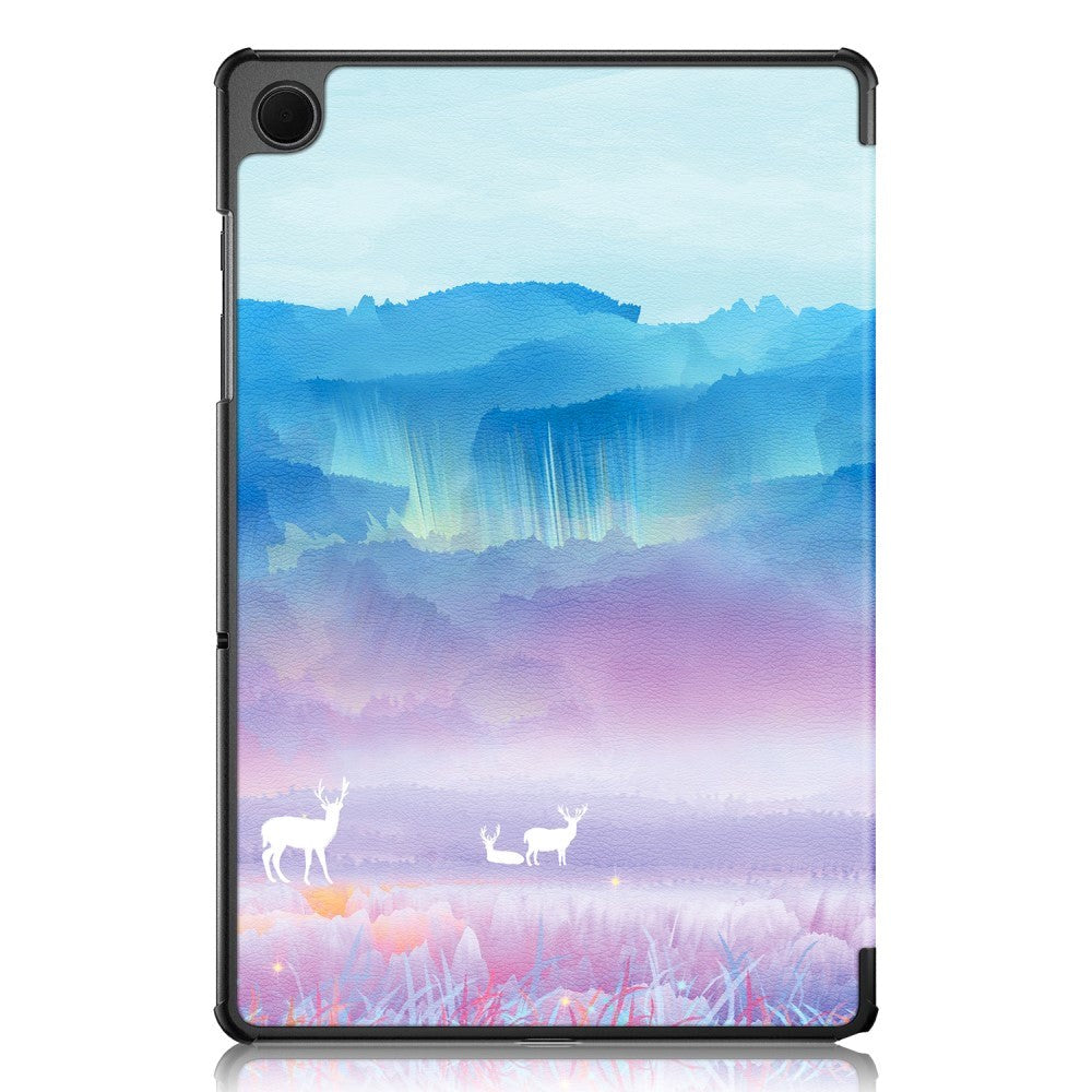 Samsung Galaxy Tab A9+ (Plus) Tri-Fold Kunstlæder Cover m. Vågeblus Funktion - Kronhjorte