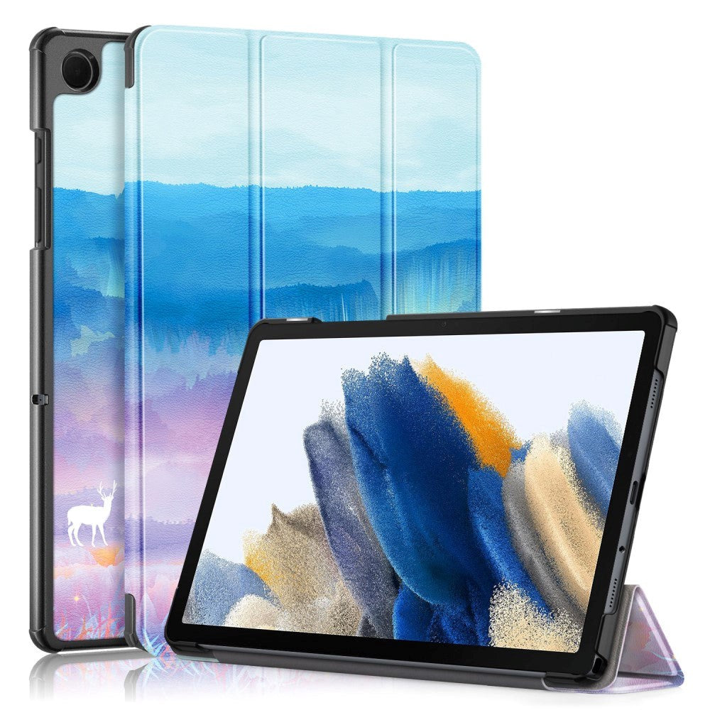 Samsung Galaxy Tab A9+ (Plus) Tri-Fold Kunstlæder Cover m. Vågeblus Funktion - Kronhjorte