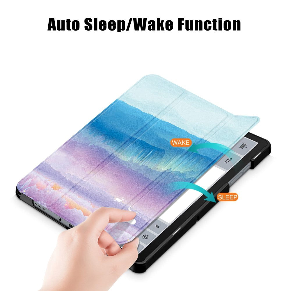 Samsung Galaxy Tab A9+ (Plus) Tri-Fold Kunstlæder Cover m. Vågeblus Funktion - Kronhjorte