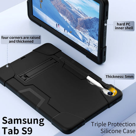 Samsung Galaxy Tab S9 / S9 FE Håndværker Cover m. Kickstand & Penholder - Sort