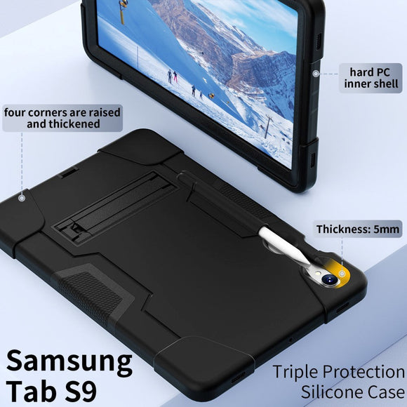 Samsung Galaxy Tab S9 / S9 FE Håndværker Cover m. Kickstand & Penholder - Sort