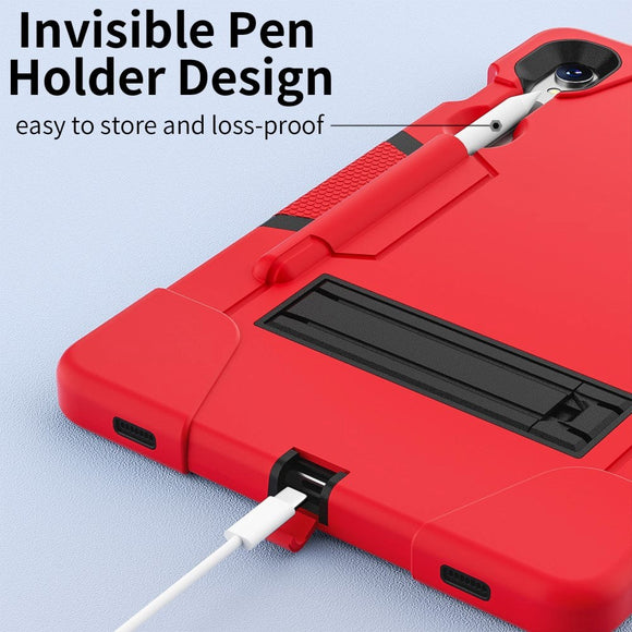 Samsung Galaxy Tab S9 / S9 FE Håndværker Cover m. Kickstand & Penholder - Rød / Sort