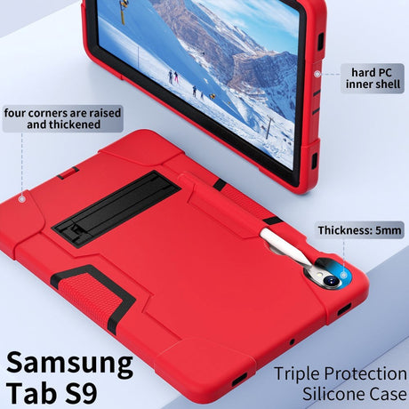 Samsung Galaxy Tab S9 / S9 FE Håndværker Cover m. Kickstand & Penholder - Rød / Sort