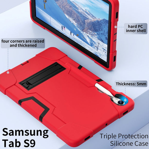 Samsung Galaxy Tab S9 / S9 FE Håndværker Cover m. Kickstand & Penholder - Rød / Sort
