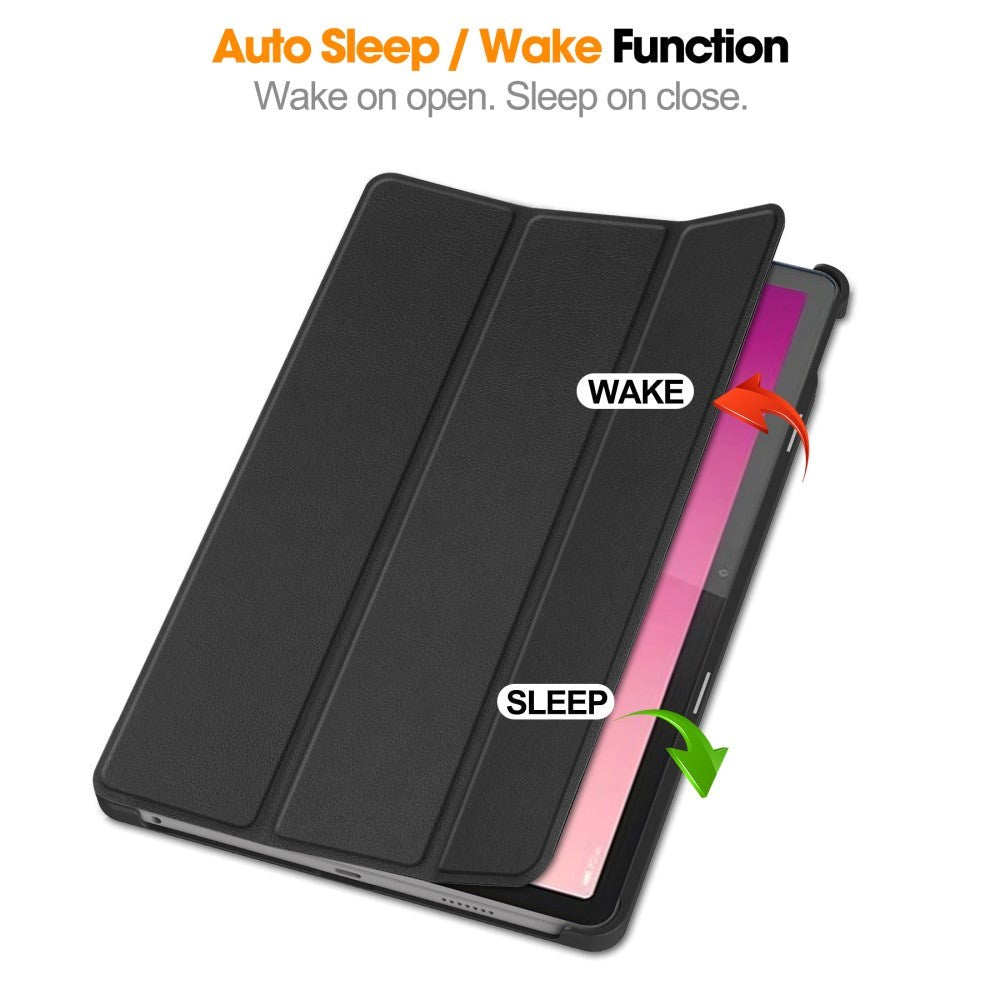 Lenovo Tab P12 Magnetisk Tri-Fold Læder Cover m. Pencil Holder - Sort