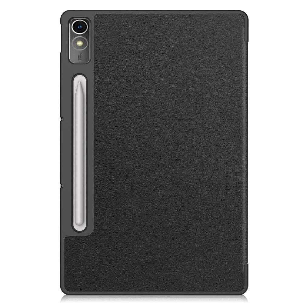 Lenovo Tab P12 Magnetisk Tri-Fold Læder Cover m. Pencil Holder - Sort