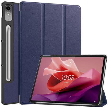 Lenovo Tab P12 Magnetisk Tri-Fold Læder Cover m. Pencil Holder - Mørkeblå