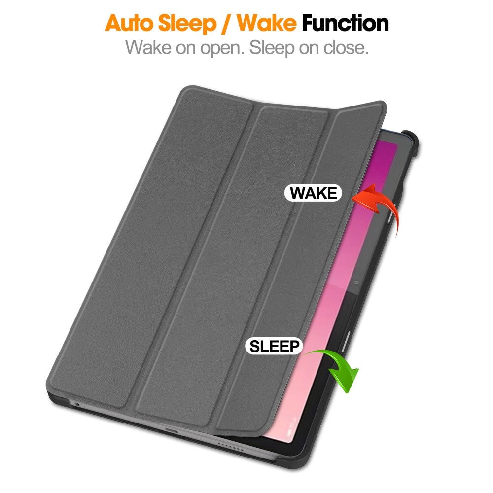 Lenovo Tab P12 Magnetisk Tri-Fold Læder Cover m. Pencil Holder - Grå