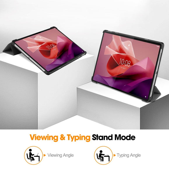 Lenovo Tab P12 Magnetisk Tri-Fold Læder Cover m. Pencil Holder - Mørkeblå