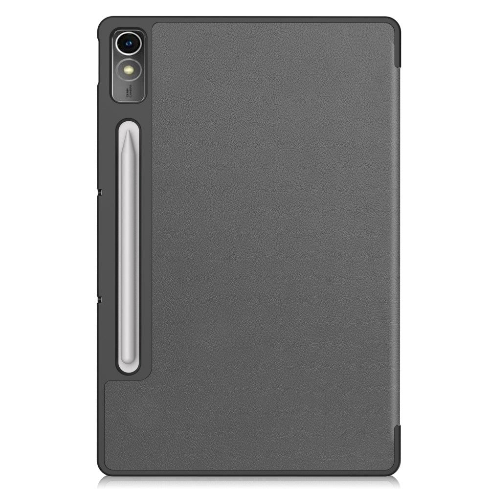 Lenovo Tab P12 Magnetisk Tri-Fold Læder Cover m. Pencil Holder - Grå