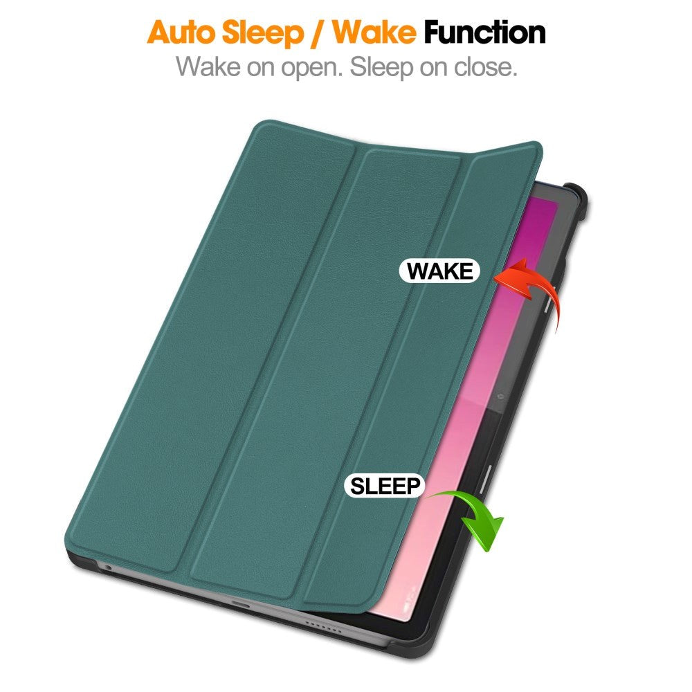 Lenovo Tab P12 Magnetisk Tri-Fold Læder Cover m. Pencil Holder - Grøn