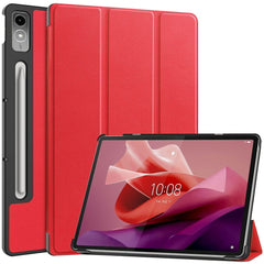Lenovo Tab P12 Magnetisk Tri-Fold Læder Cover m. Pencil Holder - Rød