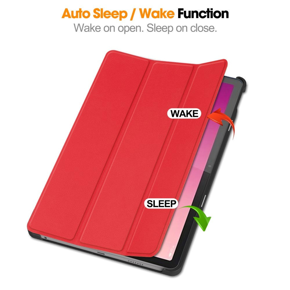 Lenovo Tab P12 Magnetisk Tri-Fold Læder Cover m. Pencil Holder - Rød
