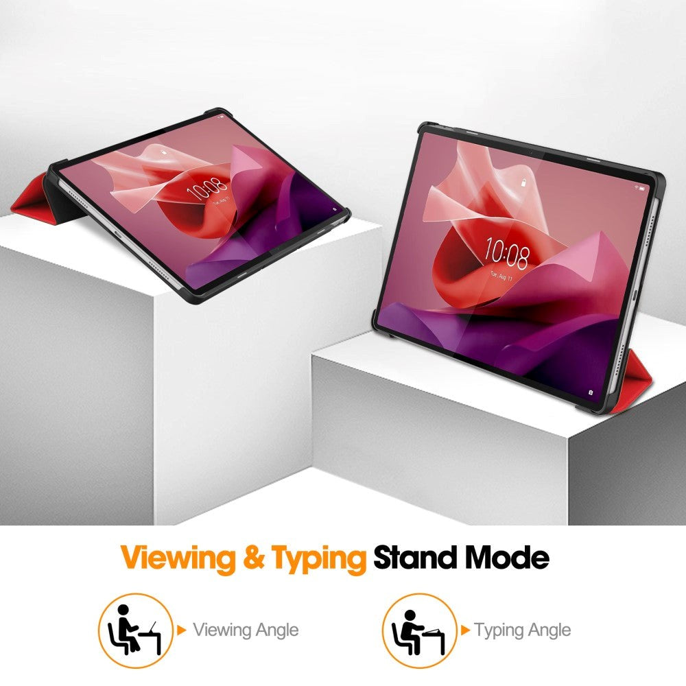 Lenovo Tab P12 Magnetisk Tri-Fold Læder Cover m. Pencil Holder - Rød