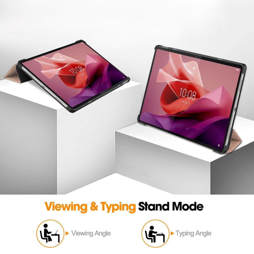 Lenovo Tab P12 Magnetisk Tri-Fold Læder Cover m. Pencil Holder - Rose Gold