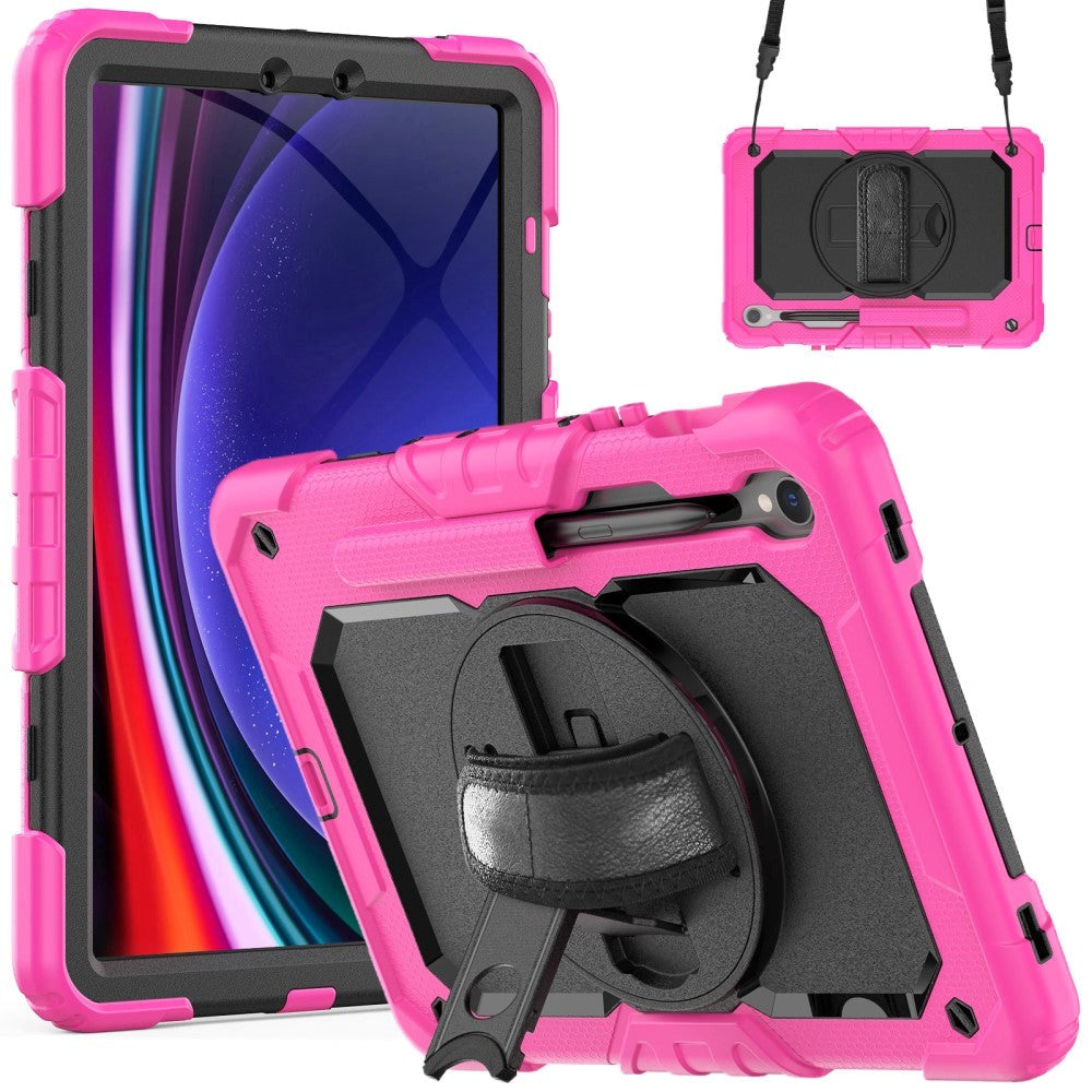 Samsung Galaxy Tab S9 Håndværker Cover m. Beskyttelsesfilm, Håndholder & Skulderstrop - Pink / Sort