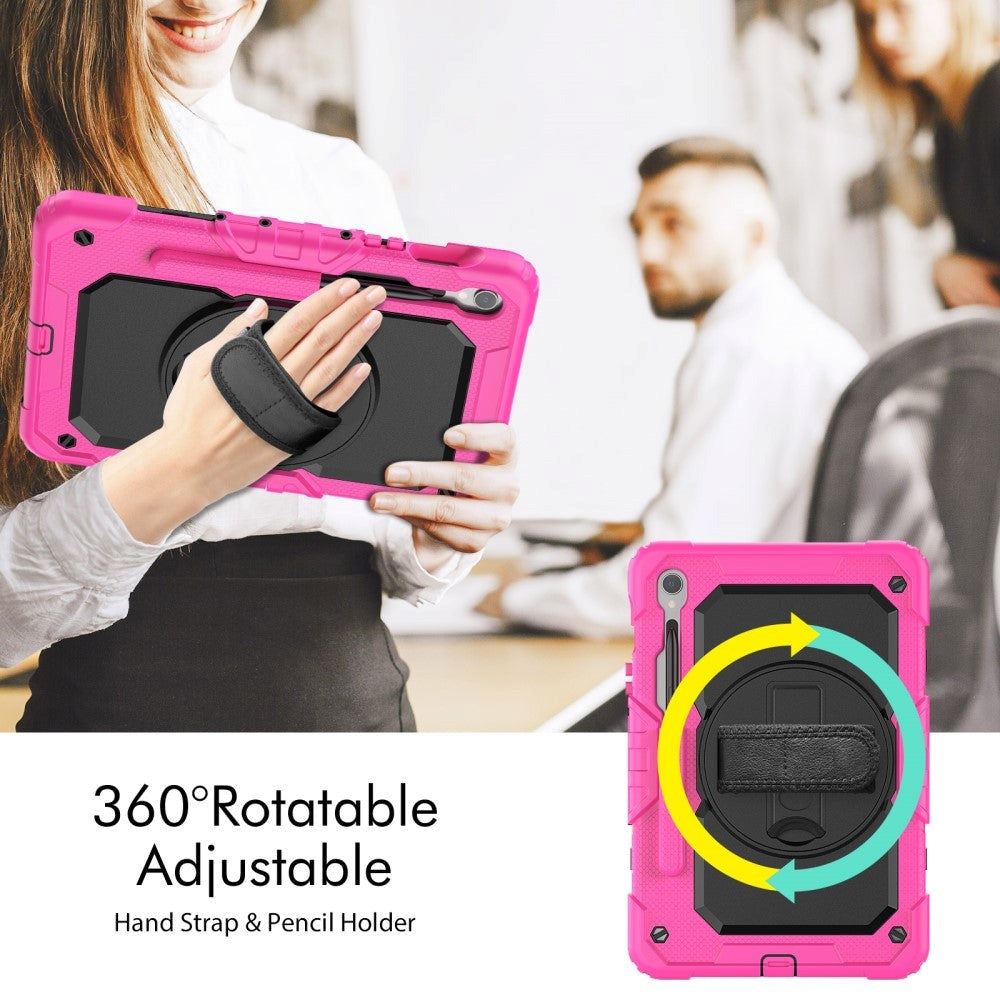 Samsung Galaxy Tab S9 Håndværker Cover m. Beskyttelsesfilm, Håndholder & Skulderstrop - Pink / Sort