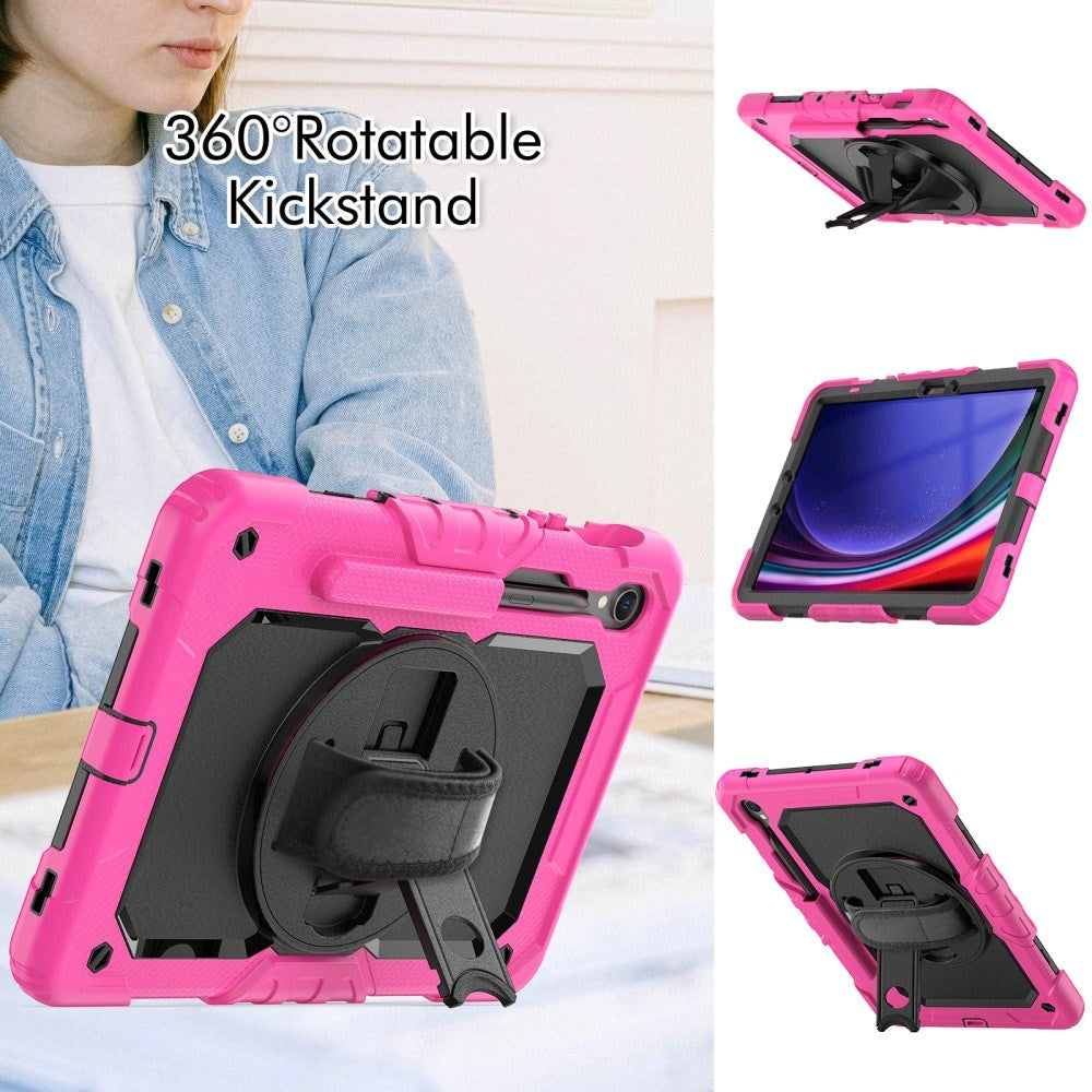 Samsung Galaxy Tab S9 Håndværker Cover m. Beskyttelsesfilm, Håndholder & Skulderstrop - Pink / Sort