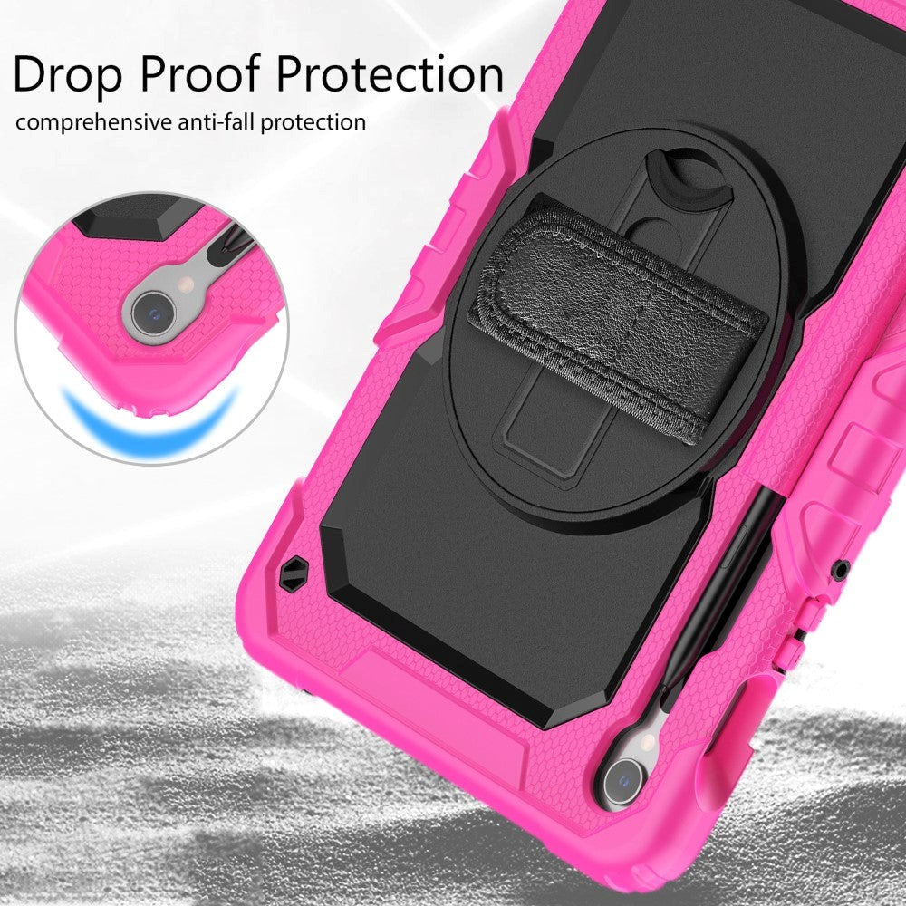 Samsung Galaxy Tab S9 Håndværker Cover m. Beskyttelsesfilm, Håndholder & Skulderstrop - Pink / Sort