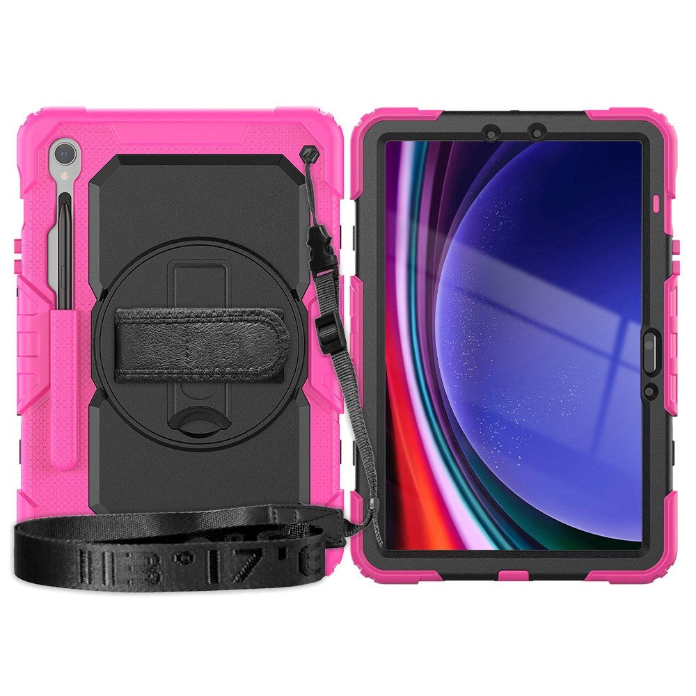 Samsung Galaxy Tab S9 Håndværker Cover m. Beskyttelsesfilm, Håndholder & Skulderstrop - Pink / Sort