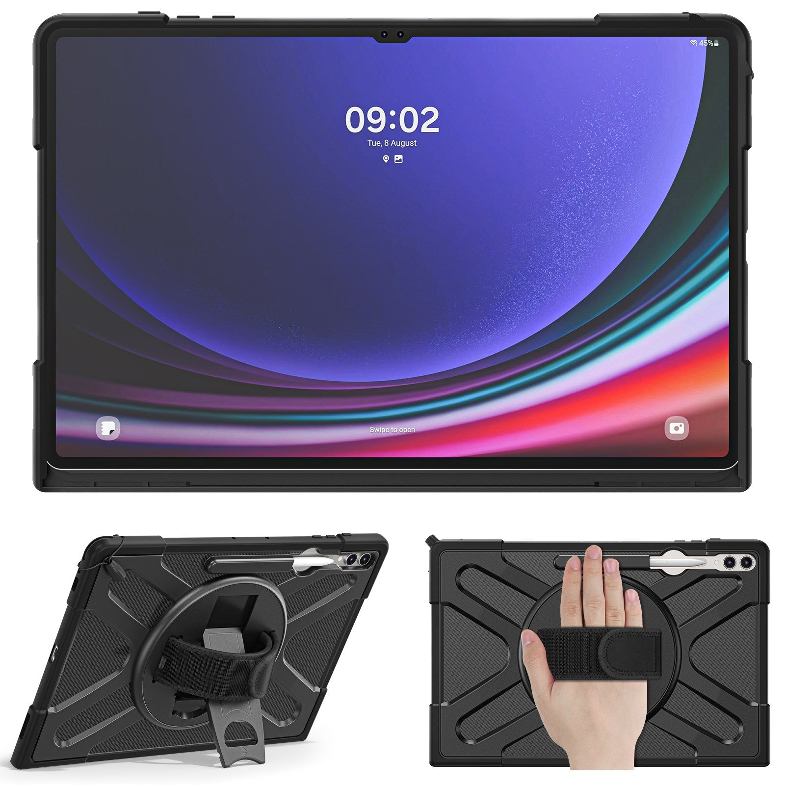 EIDERWOOD Samsung Galaxy Tab S10 Ultra X920 / S8 Ultra X900 X906 / Tab S9 Ultra X910 Shockproof cover m. Håndholder & Kickstand - Sort