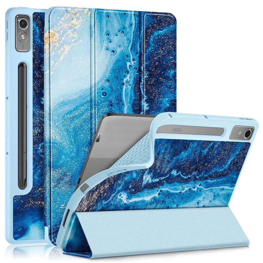 Lenovo Tab P12 Tri-Fold Kunstlæder Cover m. Pen Holder  - Vand