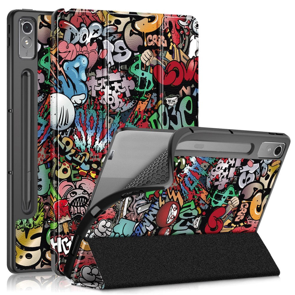 Lenovo Tab P12 Tri-Fold Kunstlæder Cover m. Pen Holder  - Graffiti
