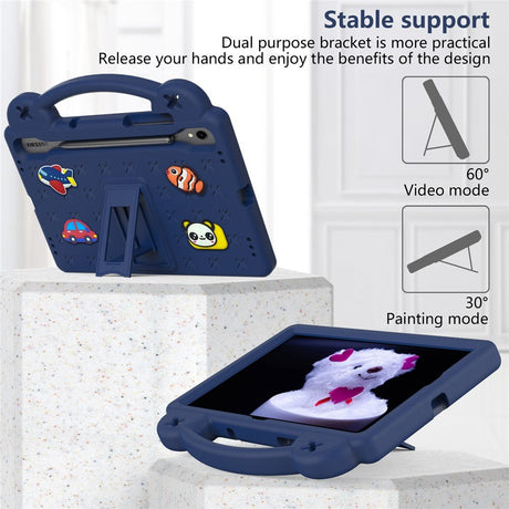 EIDERWOOD Samsung Galaxy Tab S11 / S10 Lite / S10 FE / S9 FE / S9 / S8 / S7 Børne Cover m. Kickstand & Håndholder - Mørkeblå